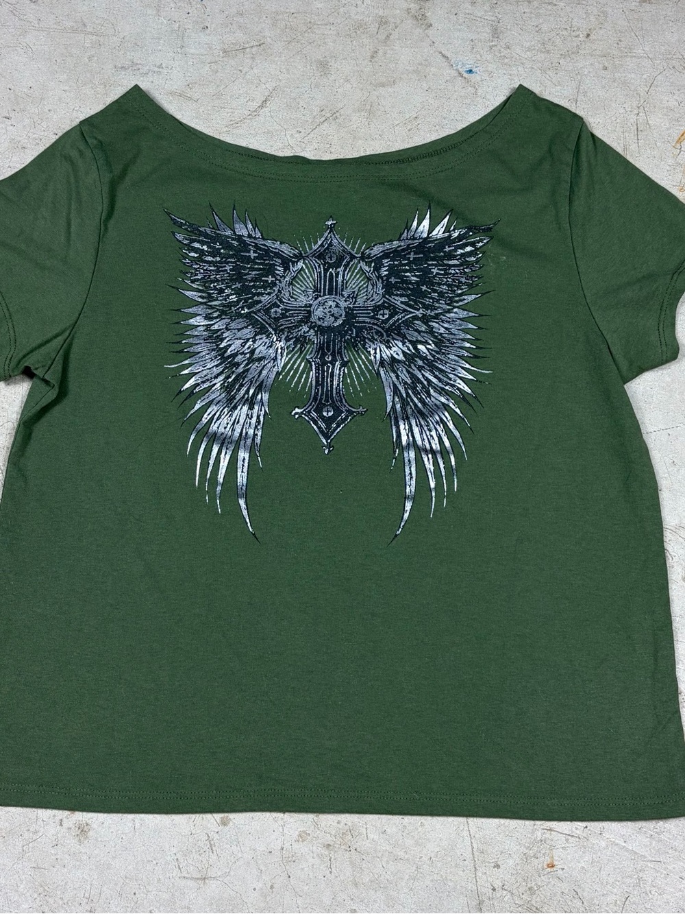 Gold Rush Women’s  Olive Green Graphic Tee with White Print Medium